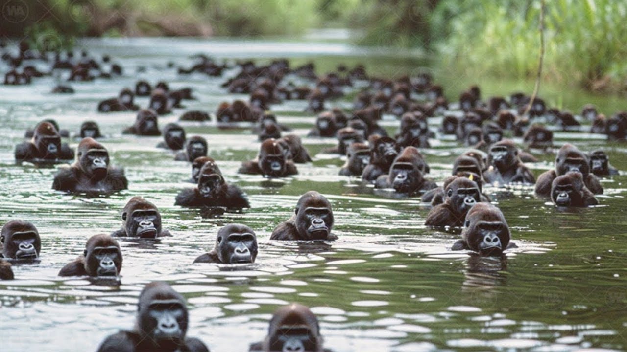 While Crossing the River, He Found Himself Surrounded by Gorillas